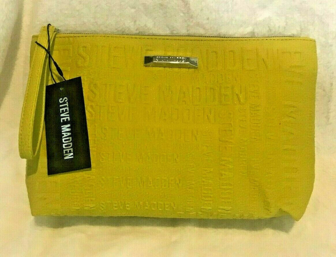Steve Madden Yellow Weekend Travel Wristlet Pouch w/ Silver zipper Logo