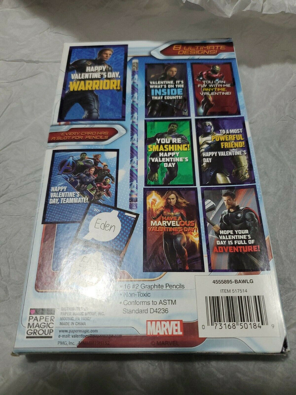 Marvel AVENGERS  Endgame 16 Valentines with 16 Pencils