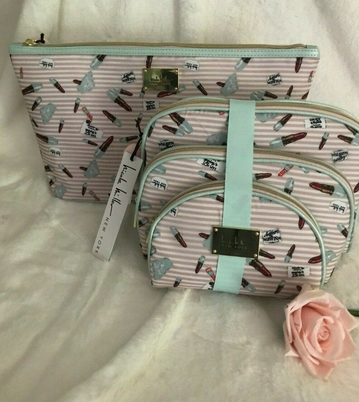 Nicole Miller New York Lipstick pattern cosmetic bag and set Fashion