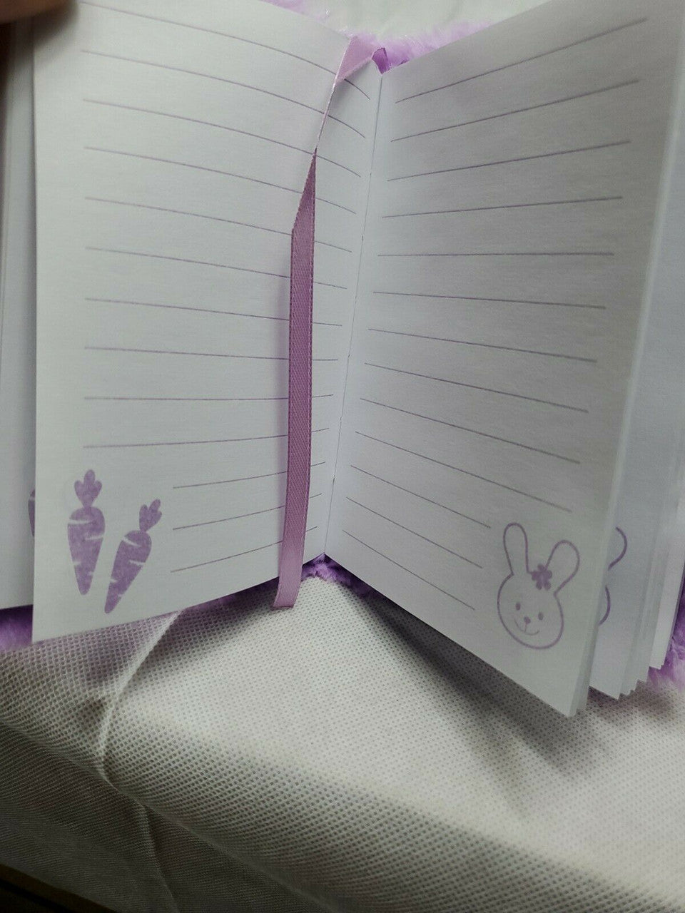 HAPPY GO FLUFFY Fur Puffy Rabbit Journal Kids Notebook Diary 6” Purple