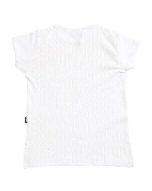 DKNY Little Girls High Low Logo Tee Size 6 bright white gold silver  T-Shirt