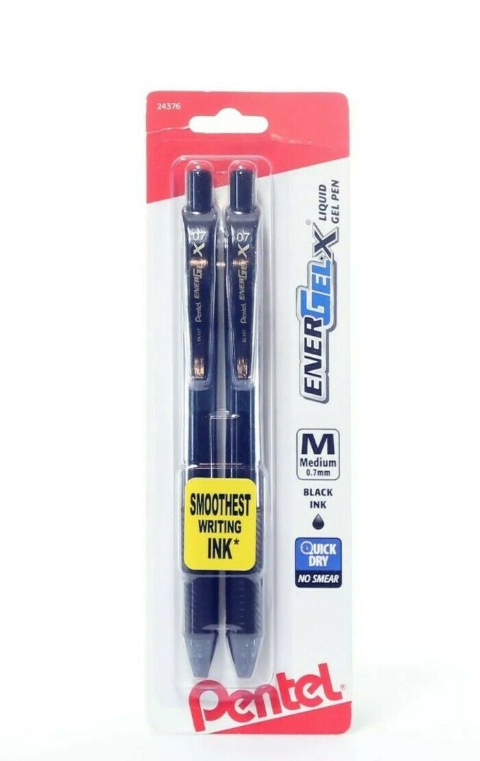 Pentel EnerGelX Roller Gel Pens 0.7mm Medium Point Black 2 Pack