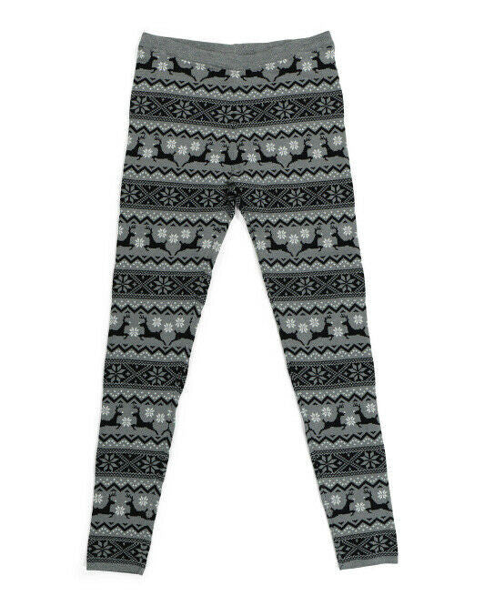 33 DEGREES Deer Snow Print Thick Knit Christmas Xmas Holiday Leggings M