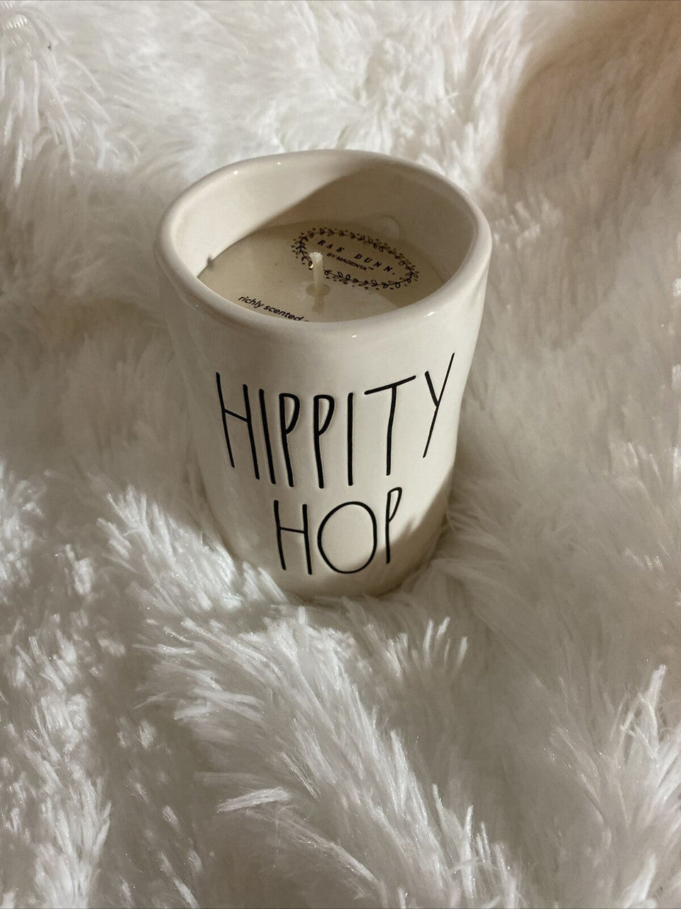 Rae Dunn “Hippity Hop” Ceramic 7.7oz Candle- Easter GARDEN ROSE Richly Scented