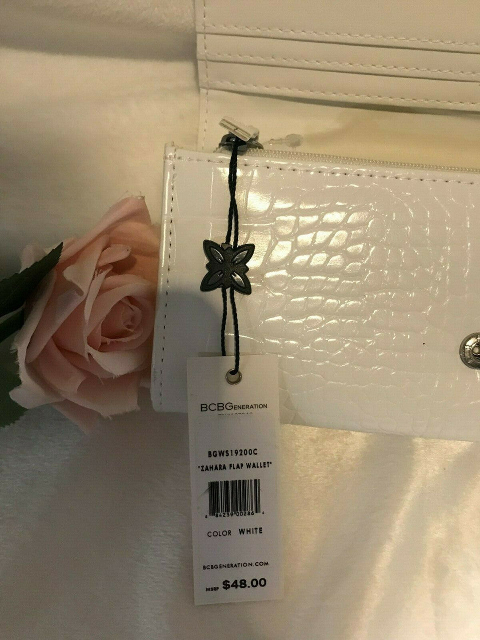 BCBG white snake ZAHARA FLAP WALLET