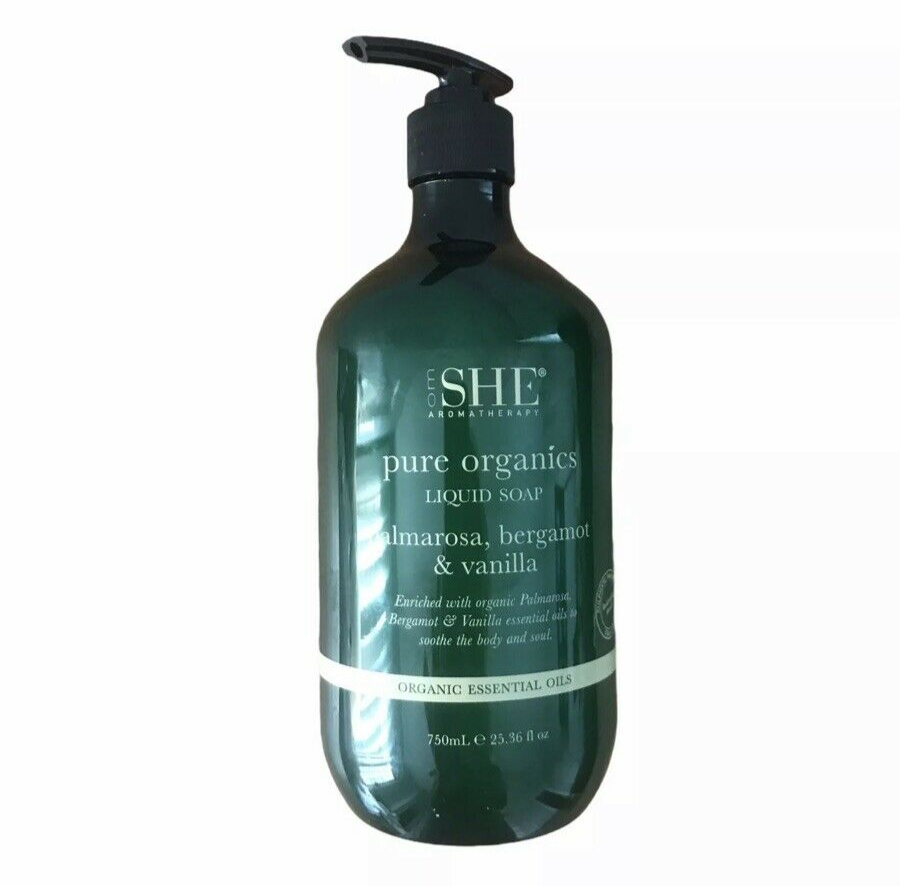 OM SHE Aromatherapy Pure Organics Liquid Soap PALMAROSA BERGAMOT VANILLA