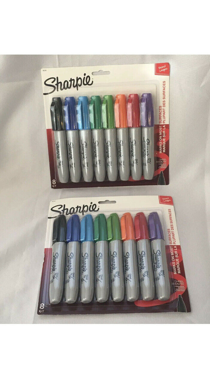 Sharpie  Permanent Markers Chisel Tip 8-Count Package 16 Total Markers