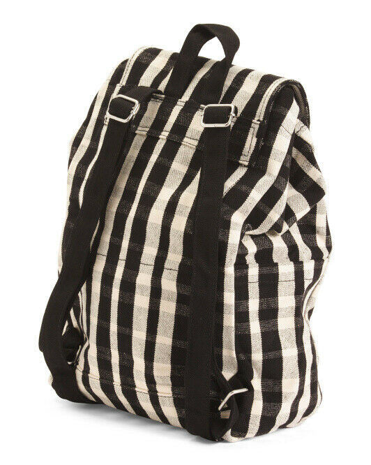 Baggu Unisex Adjustable Canvas Drawstring Backpack Black White