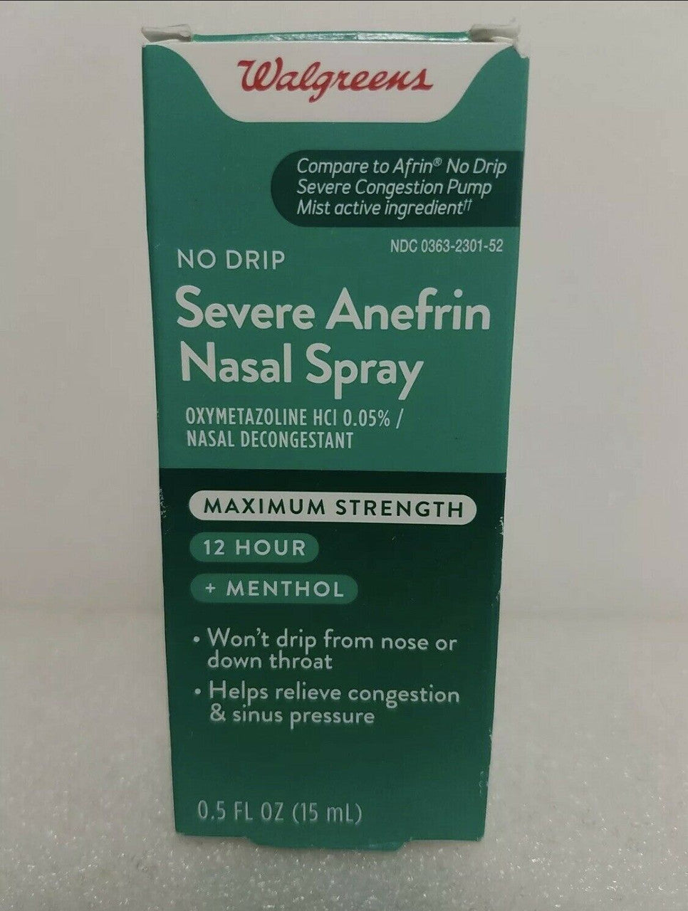Walgreens~Severe Anefrin Nasal Spray~Compare To Afrin~+Menthol ~.5oz~Exp. 07/22