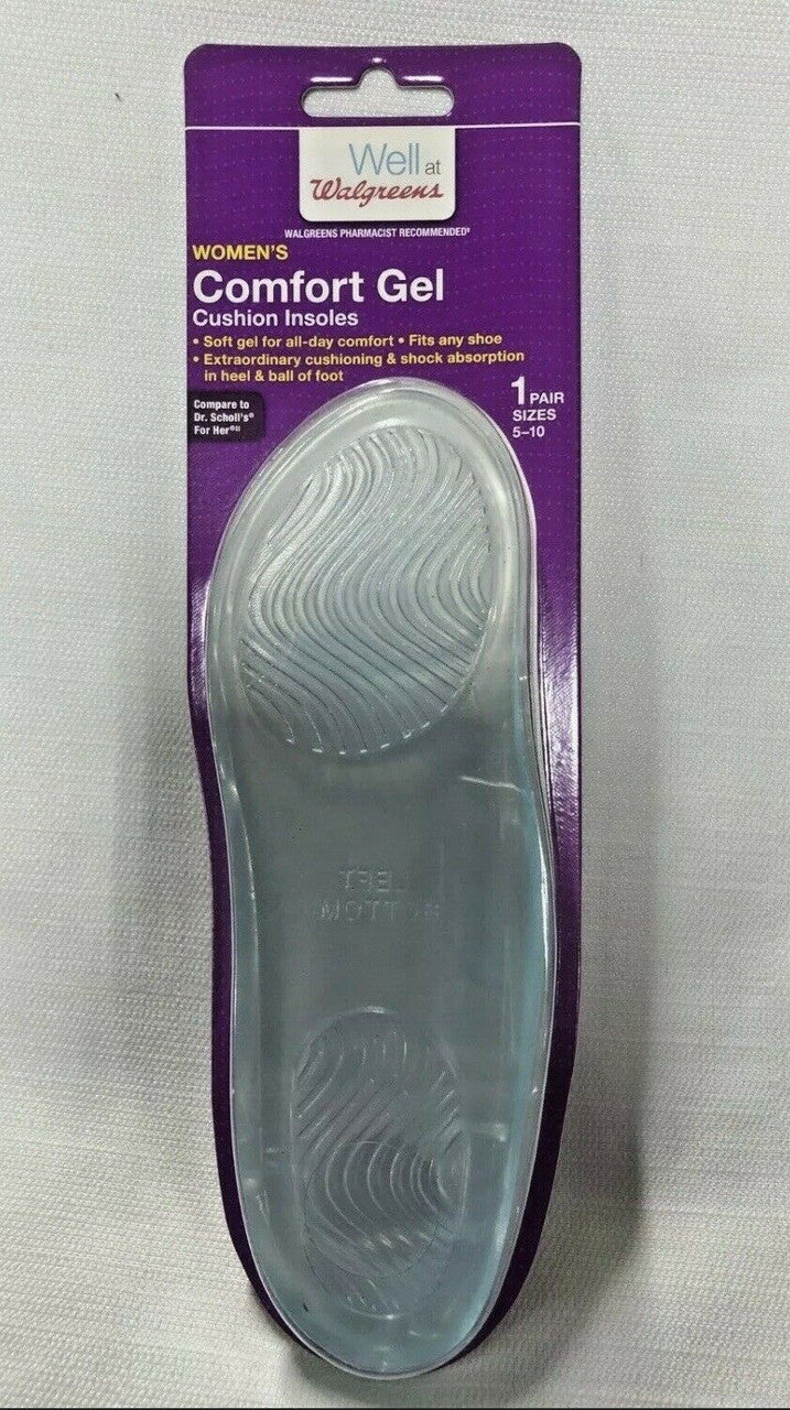 Clear Gel Cushion Insoles Women's Size 5-10  one pair Walgreens