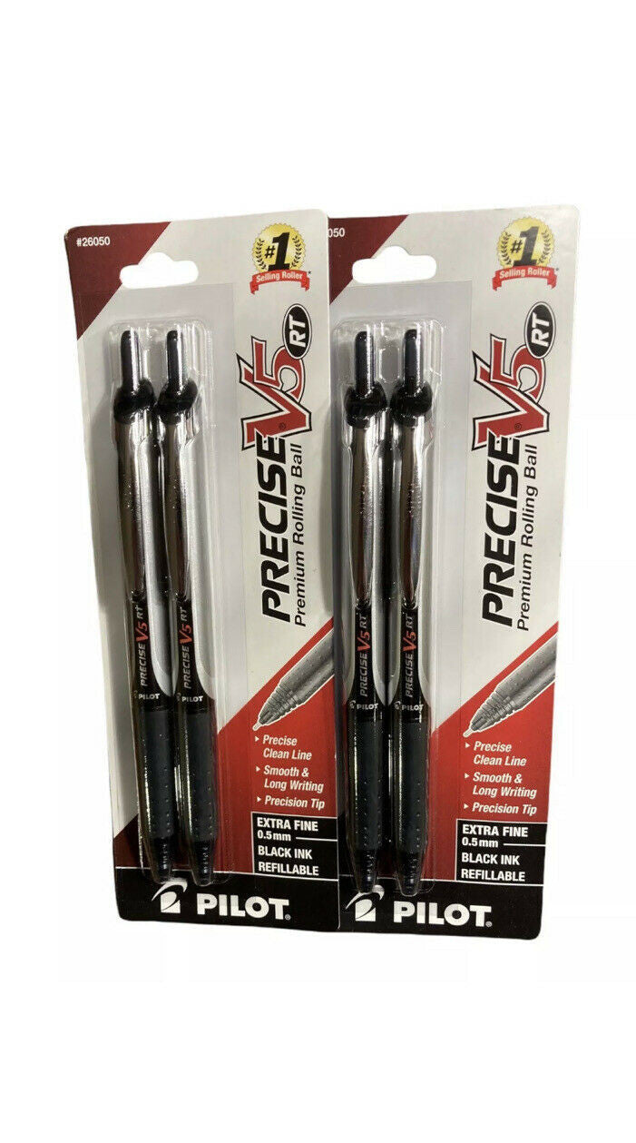 Lot 2 Pilot PRECISE V5 RT Premium Extra Fine 0.5mm Black Ink (4 Pens Total)