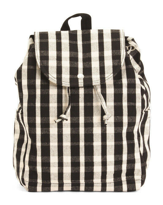 Baggu Unisex Adjustable Canvas Drawstring Backpack Black White