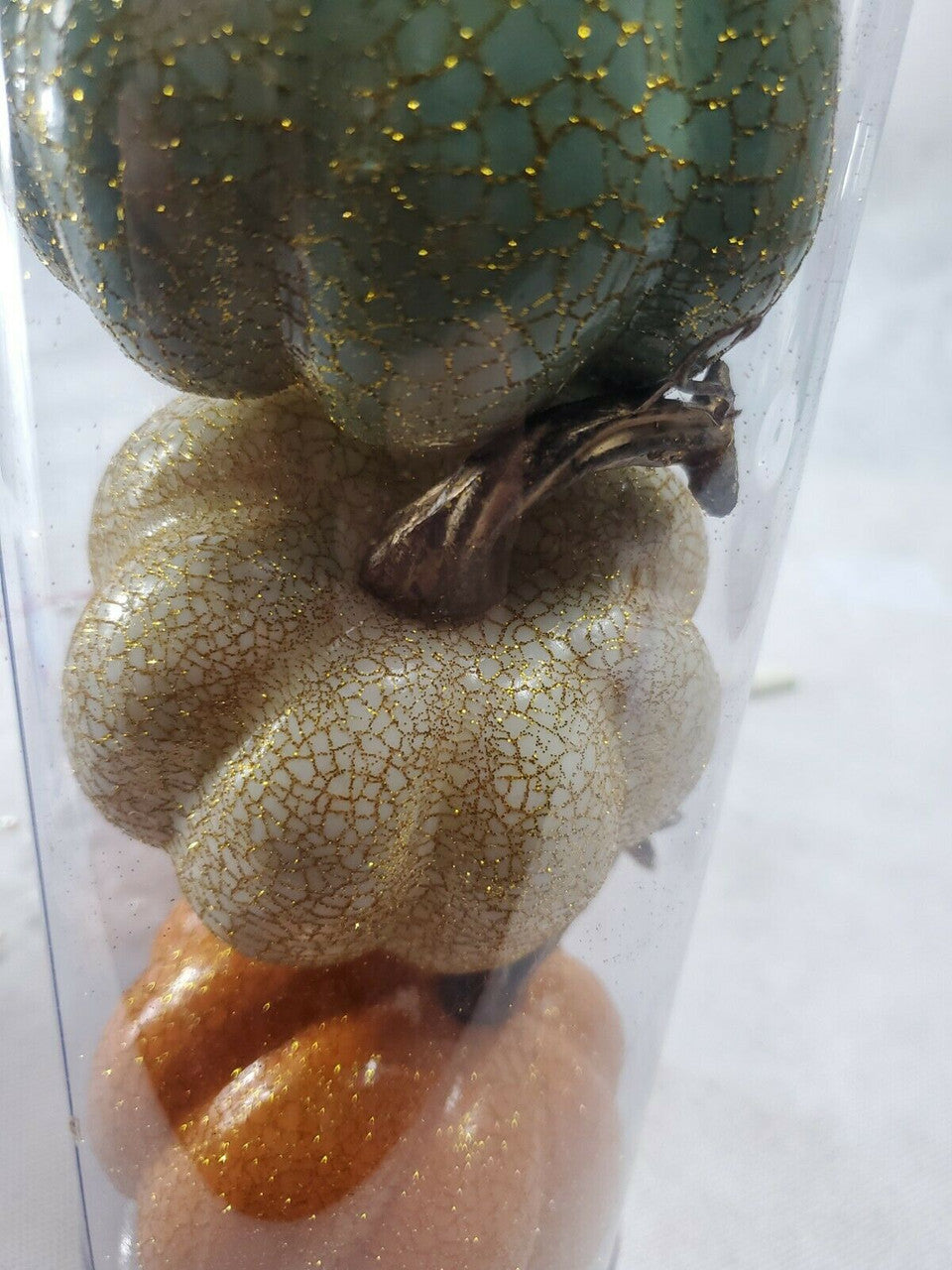 SET OF 3 DECOR PUMPKINS 3.5" HALLOWEEN  AUTUMN FALL WREATH CRACKLE DECOR