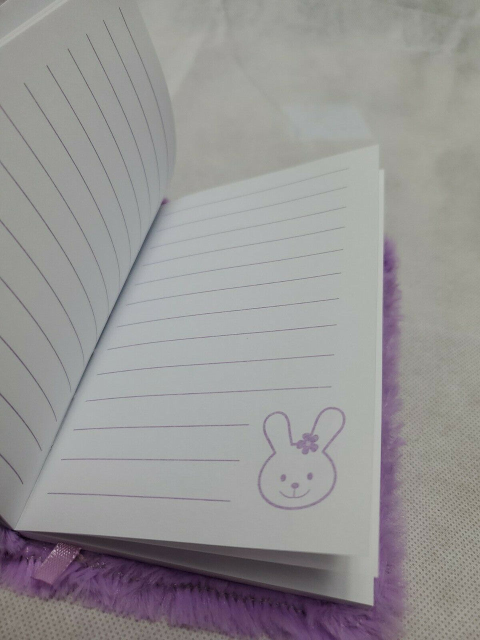 HAPPY GO FLUFFY Fur Puffy Rabbit Journal Kids Notebook Diary 6” Purple