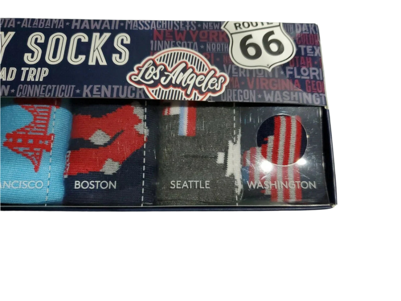 Men’s 7 Day Socks Gift Box with road trip-themed designs – 7 colorful pairs, size 8–12