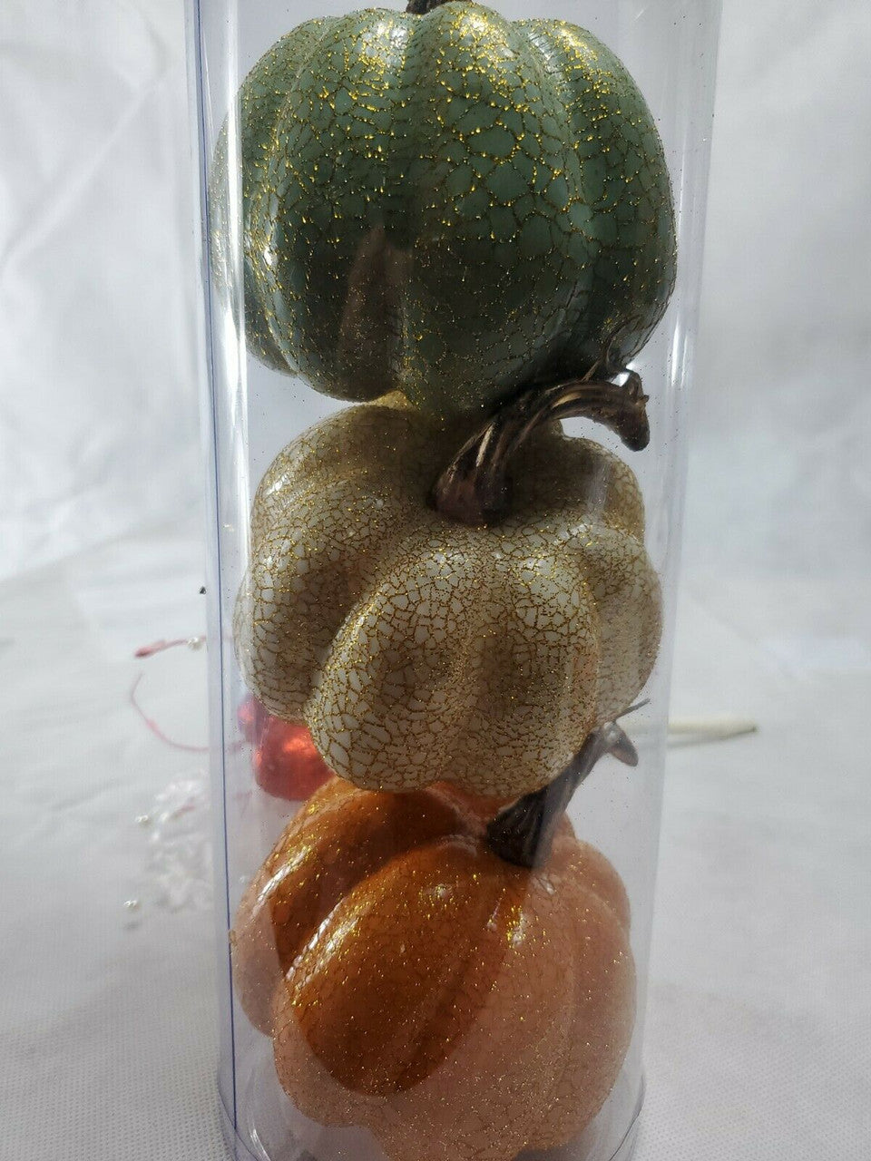 SET OF 3 DECOR PUMPKINS 3.5" HALLOWEEN  AUTUMN FALL WREATH CRACKLE DECOR