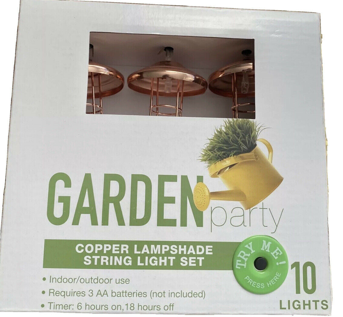 Garden Party Copper Lampshade String Light Set 10 Lights Indoor/Outdoor
