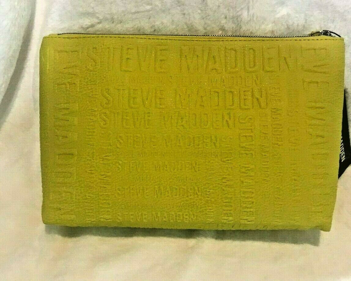 Steve Madden Yellow Weekend Travel Wristlet Pouch w/ Silver zipper Logo