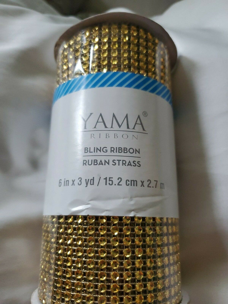 YAMA BLING RIBBON WRAP ROLL CRYSTAL SPARKLE RUBAN STRASS 6"×3YD GOLD