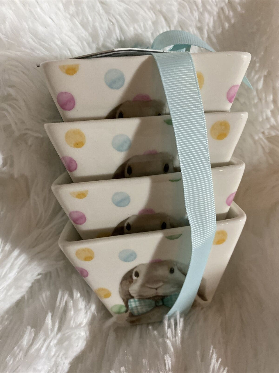 CIROA Easter Parade Bunny Rabbit Polka Dot Appetizer Tid Bit Dessert Bowls