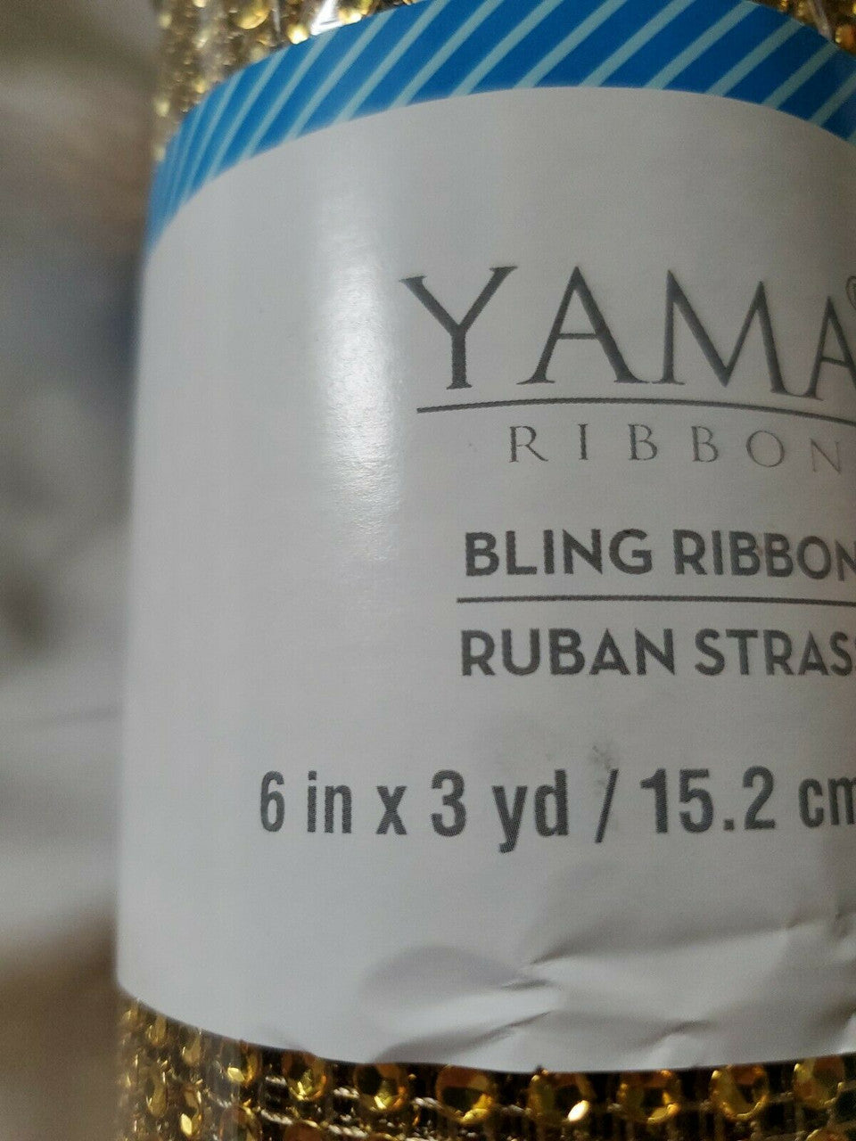 YAMA BLING RIBBON WRAP ROLL CRYSTAL SPARKLE RUBAN STRASS 6"×3YD GOLD