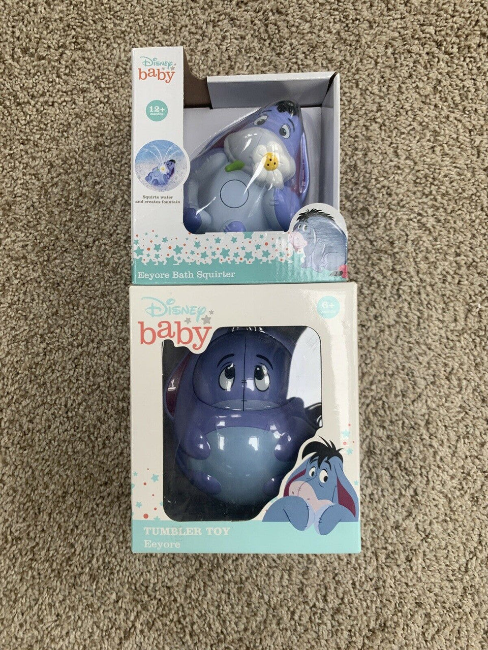 2 Pcs Disney Baby  Eeyore TUMBLER & BATH SQUIRT Toy 6+ & 12+ Months