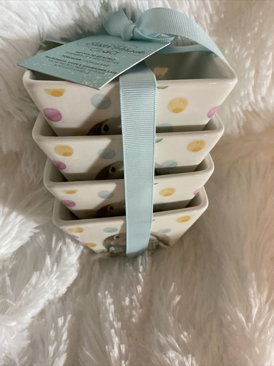 CIROA Easter Parade Bunny Rabbit Polka Dot Appetizer Tid Bit Dessert Bowls