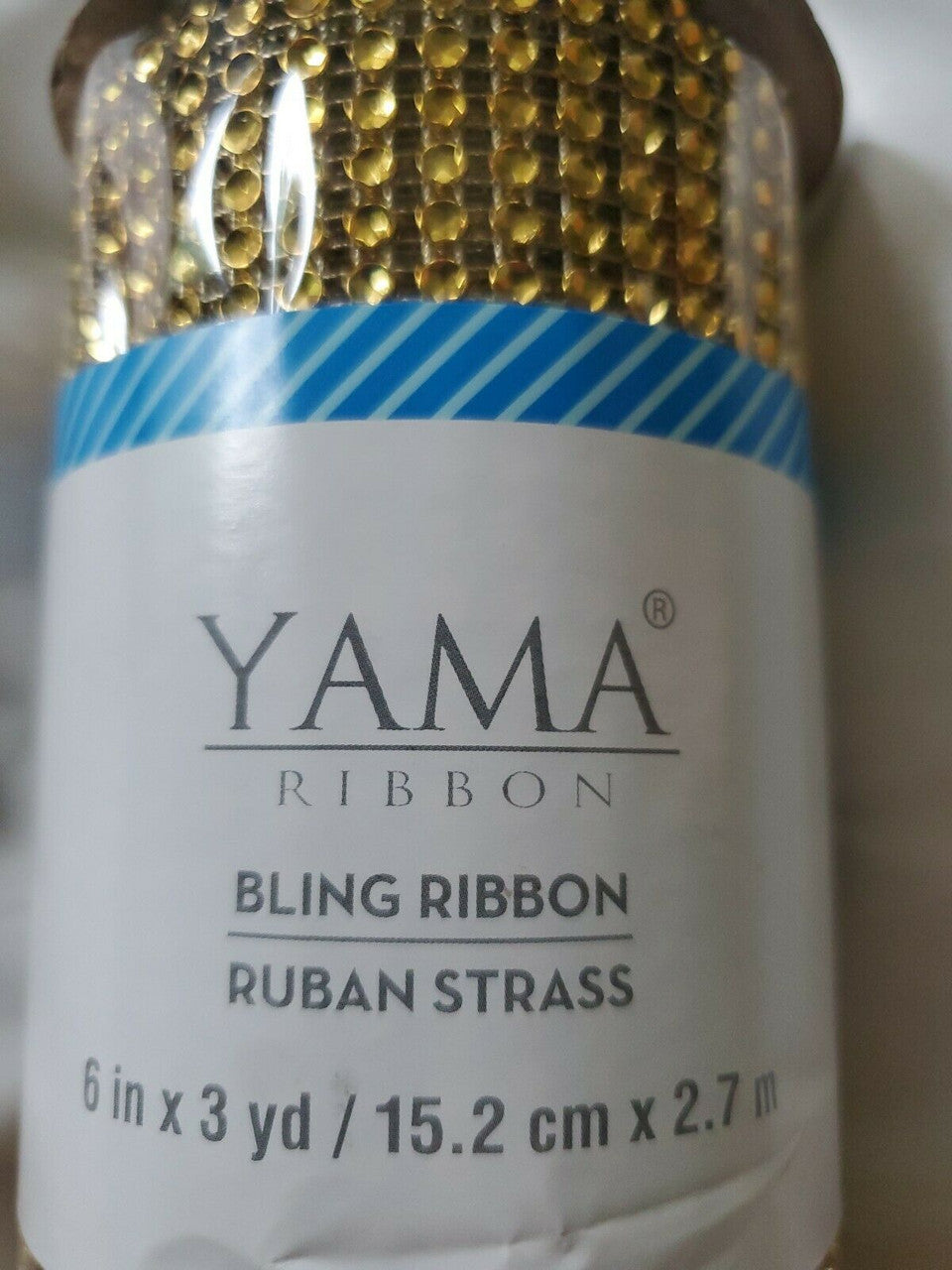 YAMA BLING RIBBON WRAP ROLL CRYSTAL SPARKLE RUBAN STRASS 6"×3YD GOLD
