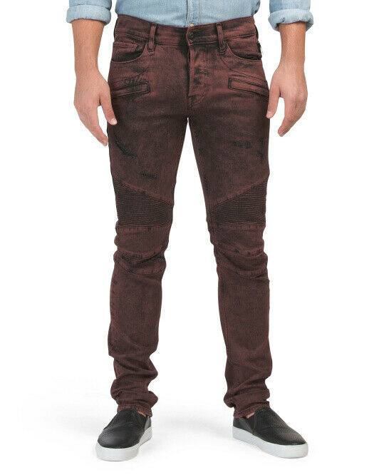Hudson The Blinder Biker Distressed Faded Oxblood Jeans Men's 34 33  M406DRF