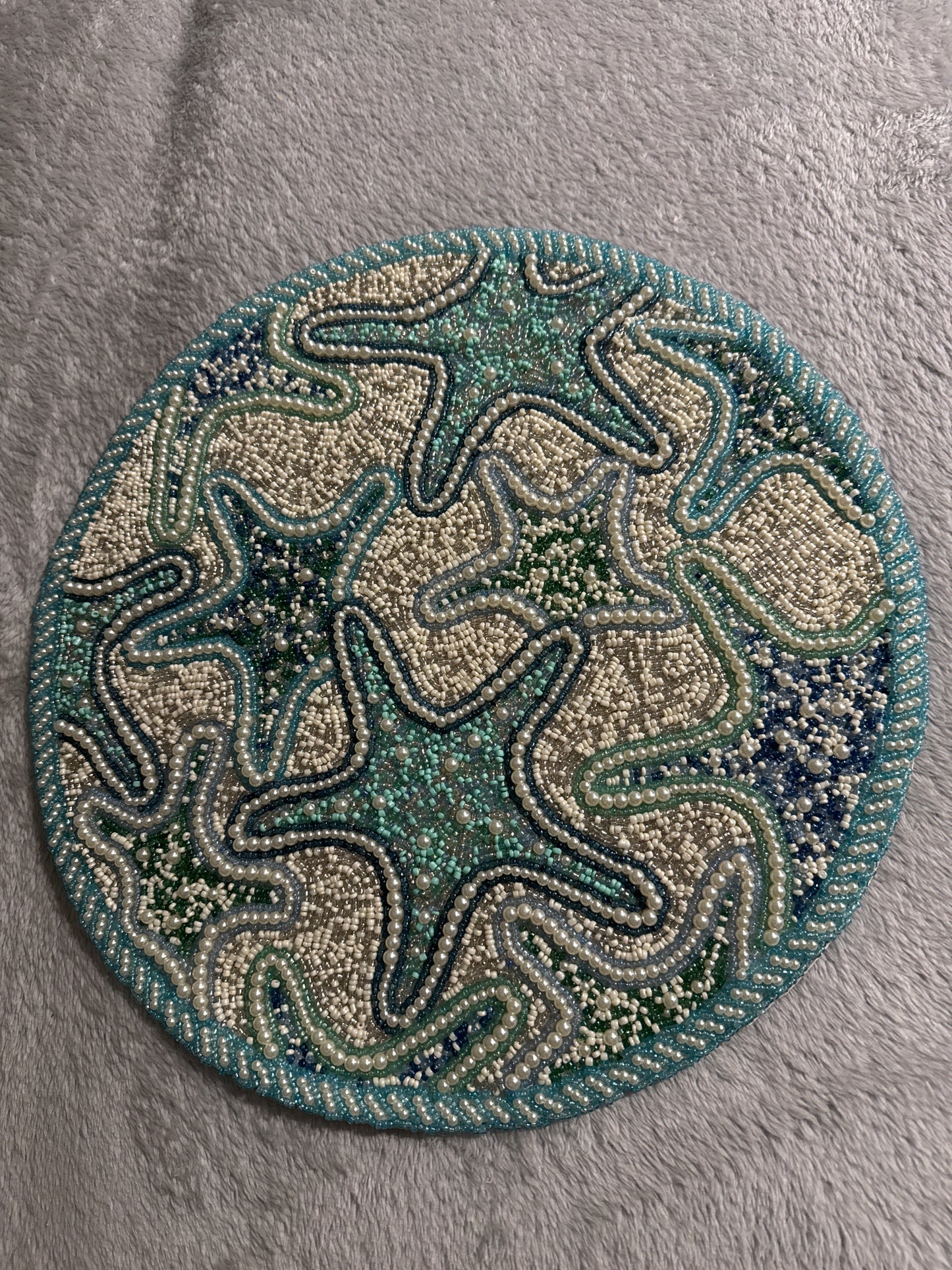 Round Starfish Beaded Placemat – 15" Coastal Table Decor | Elegant Dining Accent