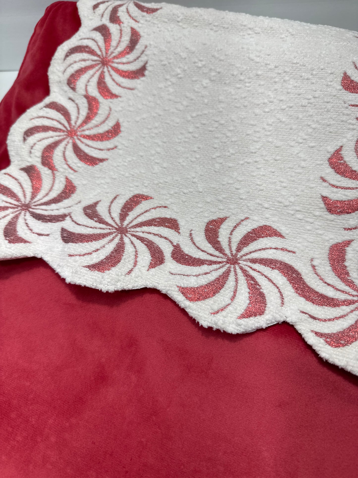 2pc Metallic Peppermint Border Table Runner Set – Holiday Décor with Scalloped Border & Metallic Accents