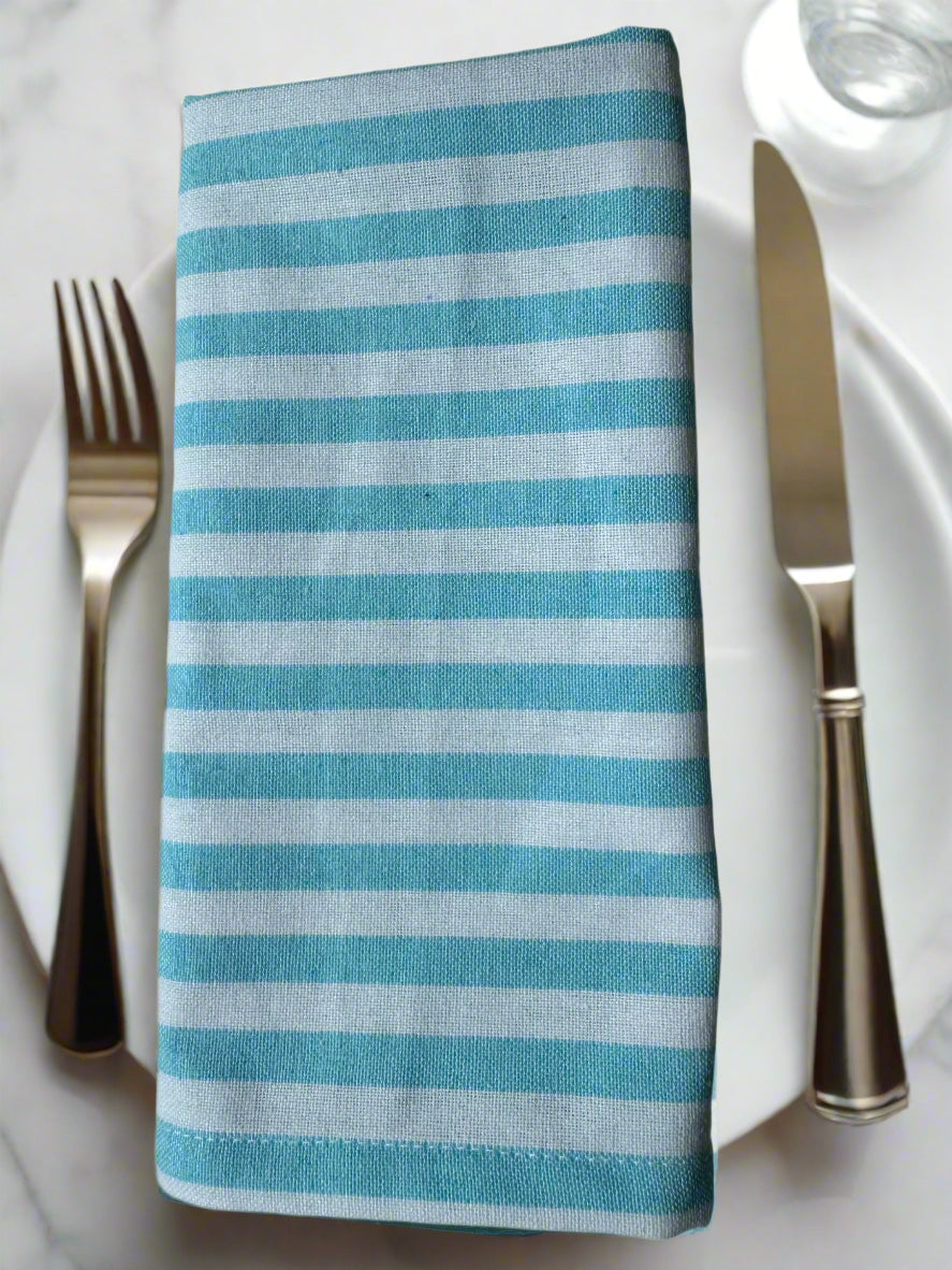 Cotton Napkins 18" x 18" 8 Napkins Ocean Mist Stripe