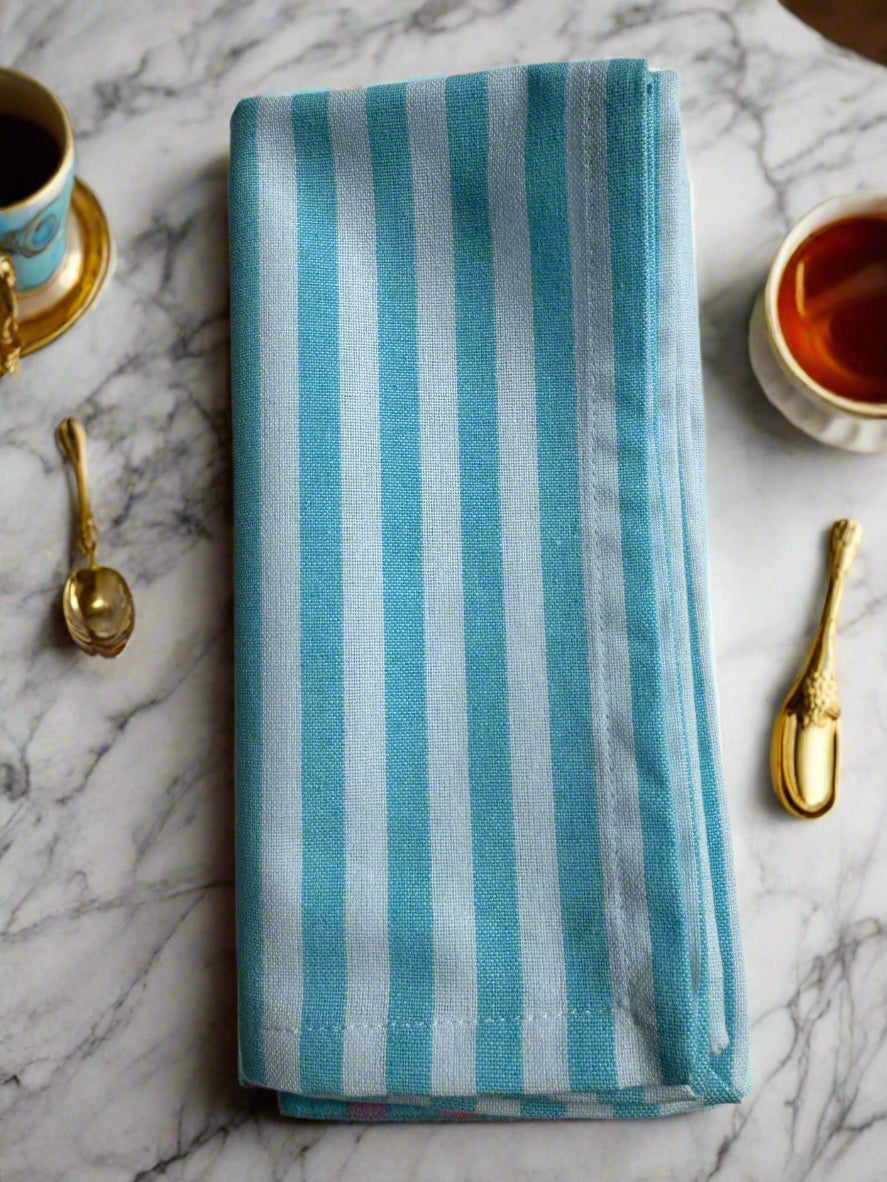 Cotton Napkins 18" x 18" 8 Napkins Ocean Mist Stripe