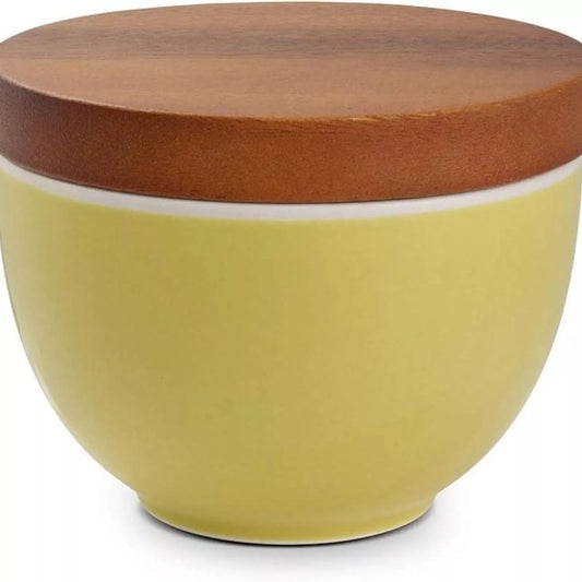 Nambe Desert Lilly White Soy Wax Candle Bowl 4.5"" x 4.5"" with Acacia Wood Lid