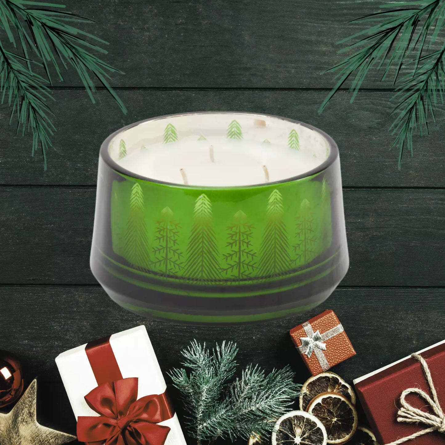 18oz Pine and Sage Candle – Hand-Poured 3-Wick Candle with Christmas Tree Motif