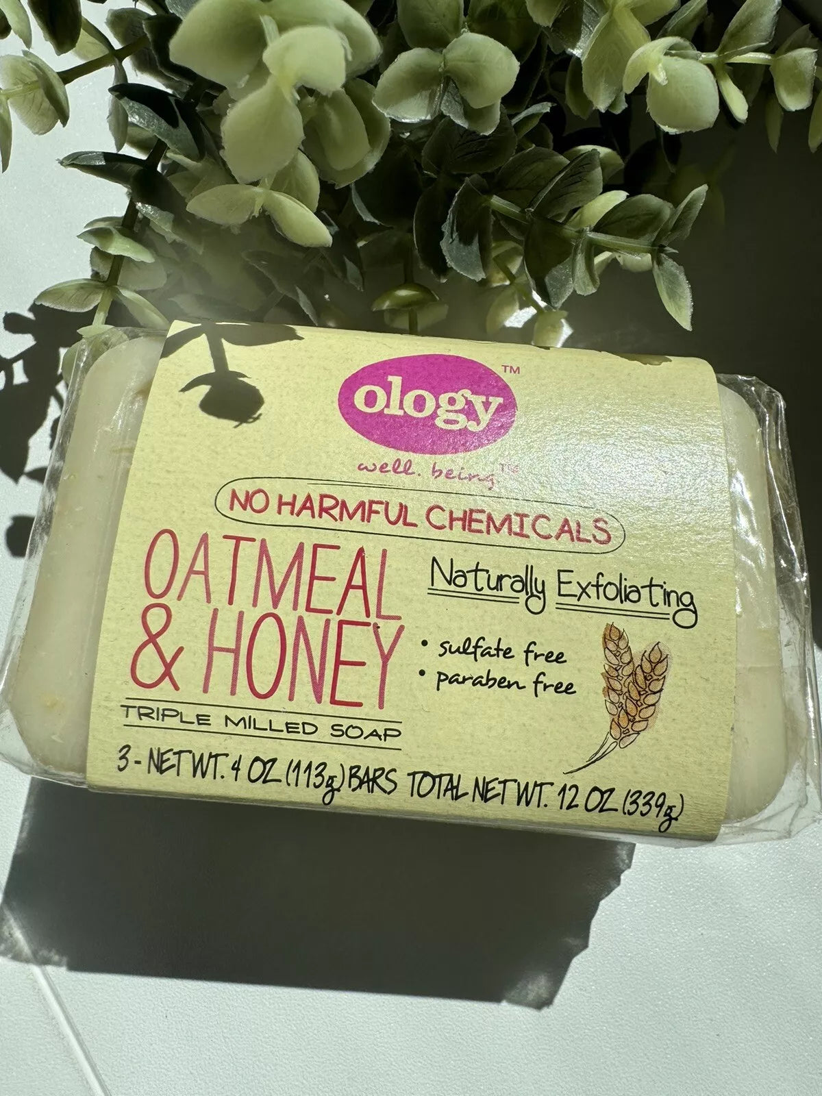 OLOGY Oatmeal Honey Triple Milled Soap Bars – 3 Pack, 4 oz Each | Vegan & For All Skin Types