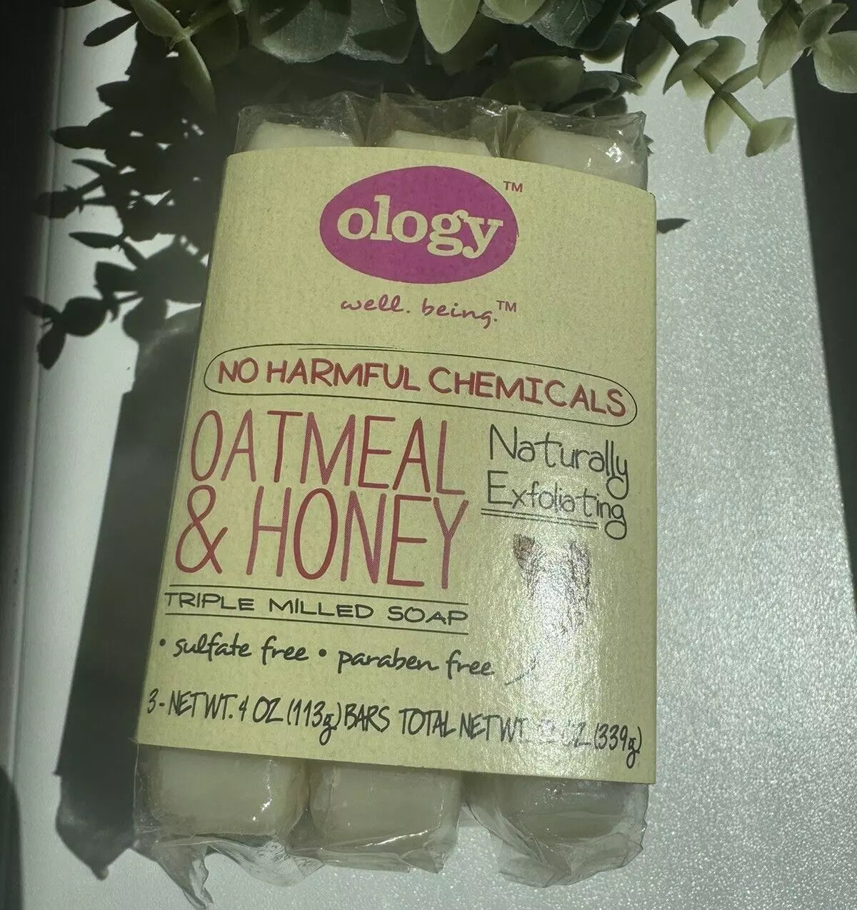 OLOGY Oatmeal Honey Triple Milled Soap Bars – 3 Pack, 4 oz Each | Vegan & For All Skin Types