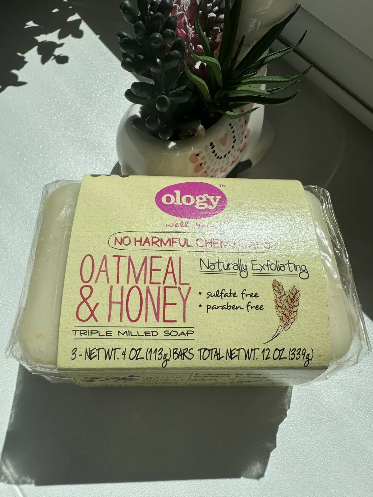 OLOGY Oatmeal Honey Triple Milled Soap Bars – 3 Pack, 4 oz Each | Vegan & For All Skin Types