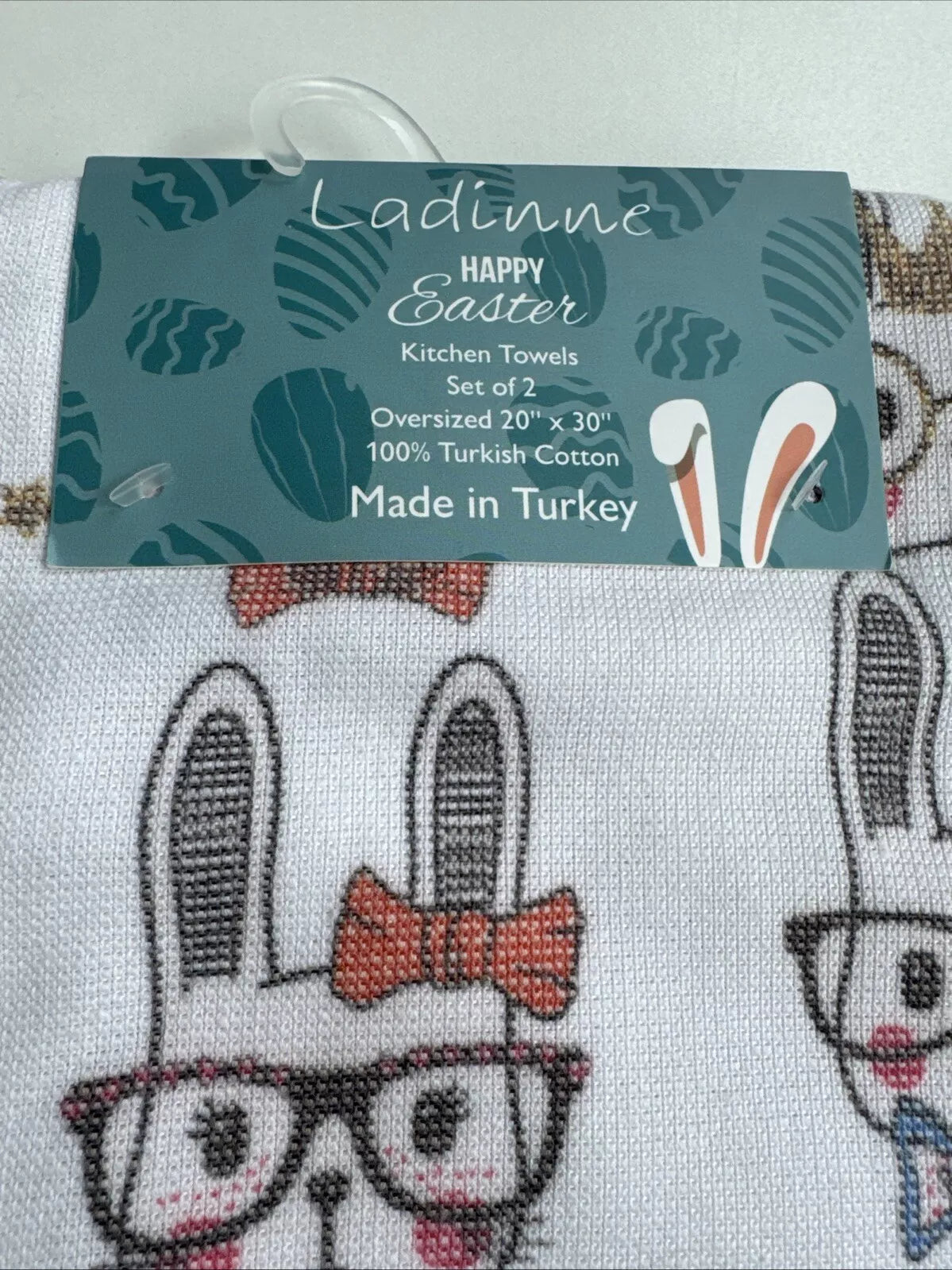 2pc Ladinne Happy Easter Kitchen Towels – Oversized 20” x 30” | 100% Turkish Cotton