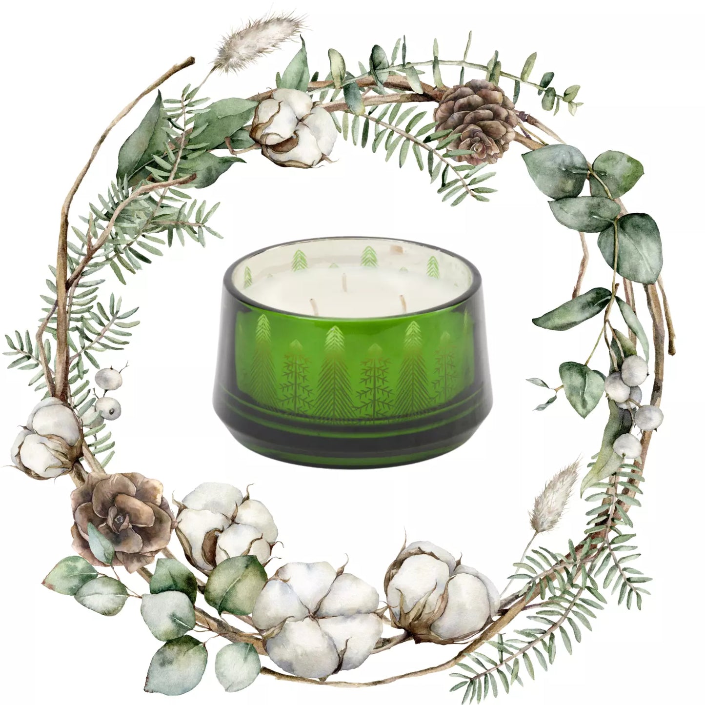 18oz Pine and Sage Candle – Hand-Poured 3-Wick Candle with Christmas Tree Motif