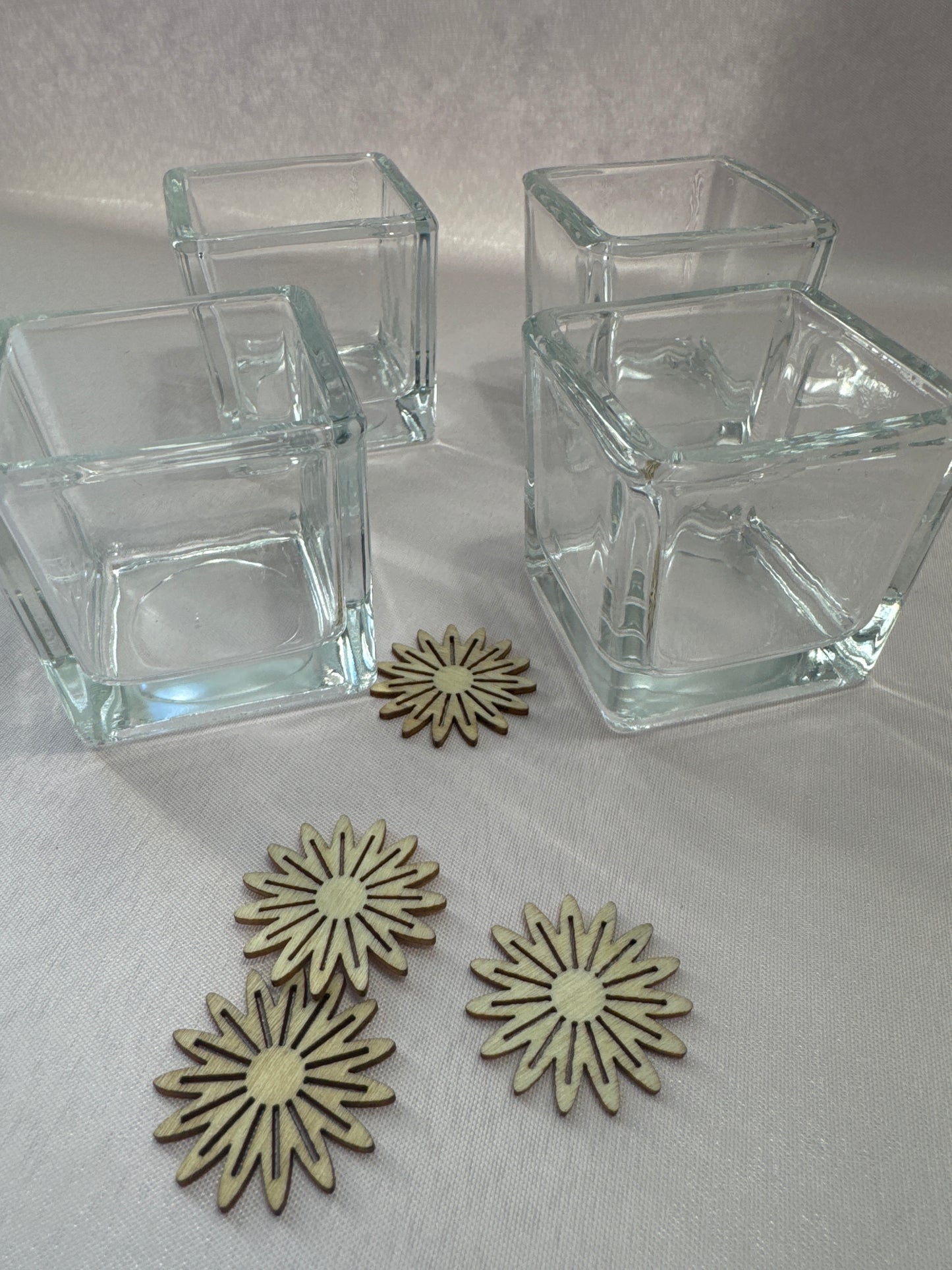 Set of 4 Clear Glass Cube/Votive Candle Holders – 2" x 2"