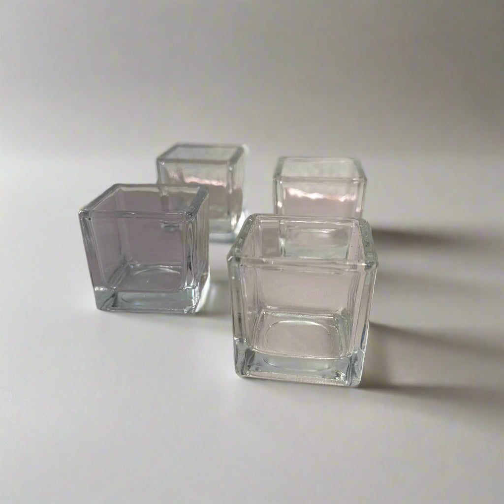 Set of 4 Clear Glass Cube/Votive Candle Holders – 2" x 2"