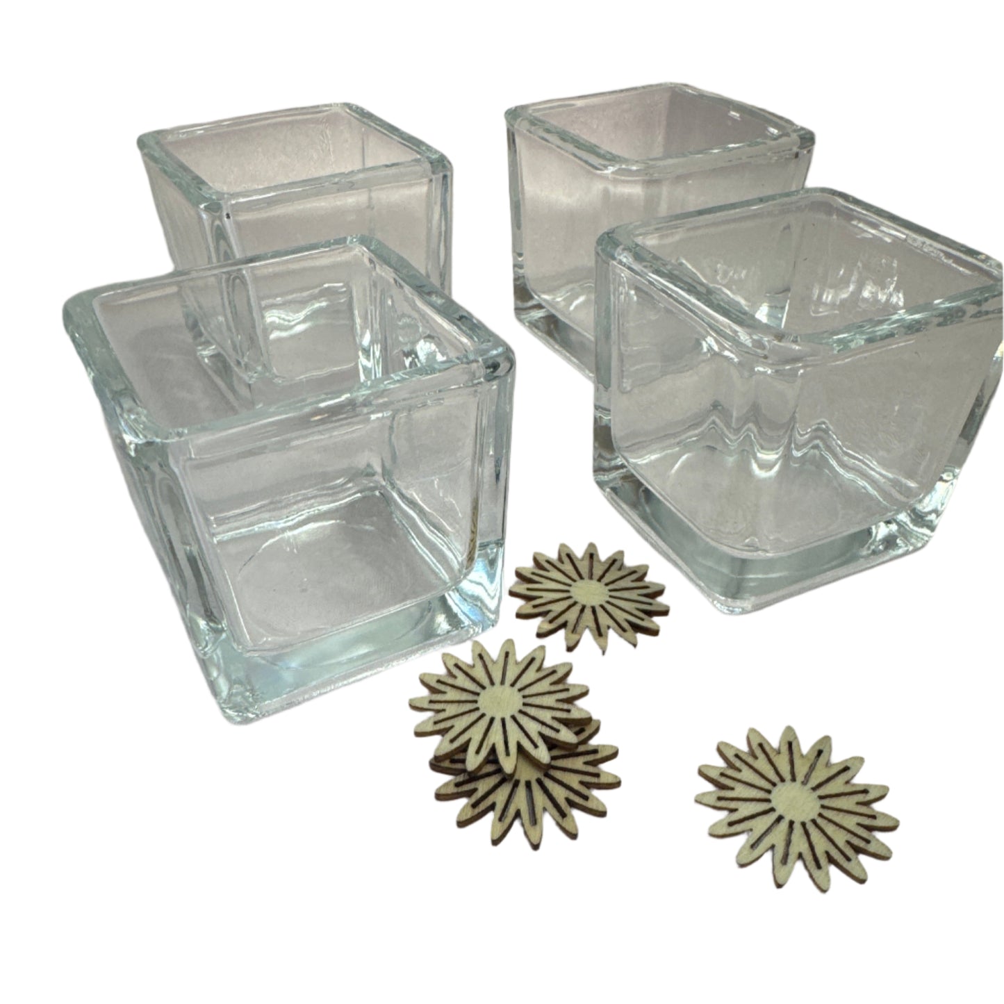 Set of 4 Clear Glass Cube/Votive Candle Holders – 2" x 2"