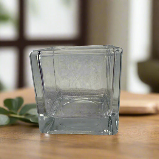 Set of 4 Clear Glass Cube/Votive Candle Holders – 2" x 2"