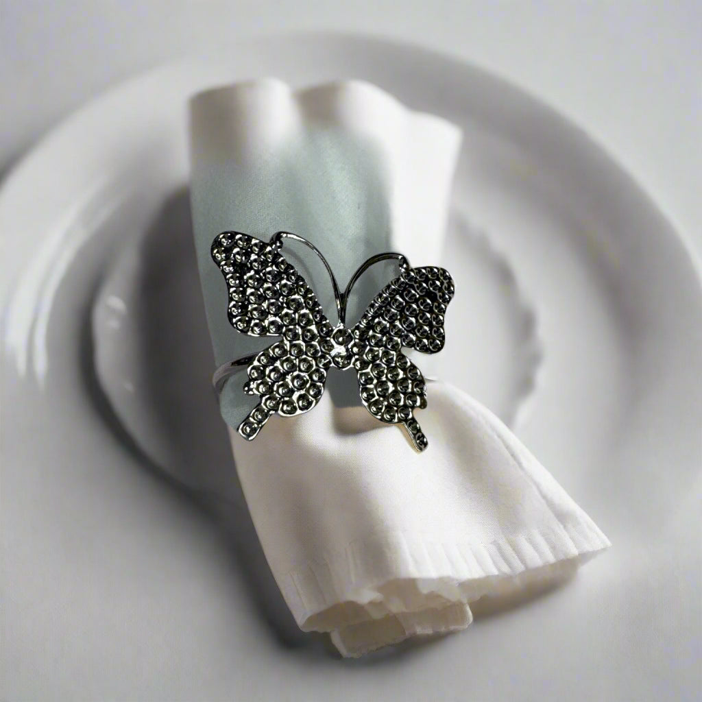 Butterfly Napkin Rings , Silver color, 6 pcs