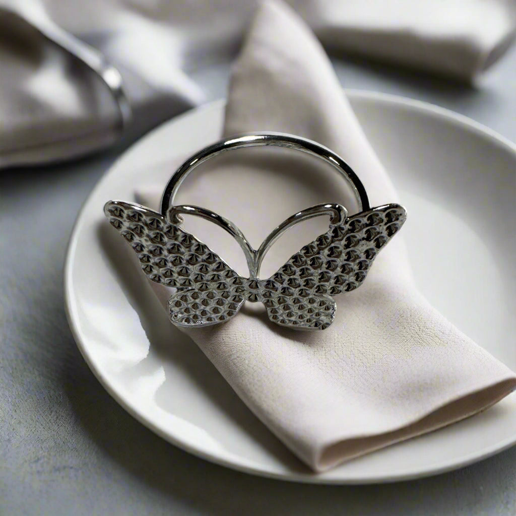 Butterfly Napkin Rings , Silver color, 6 pcs