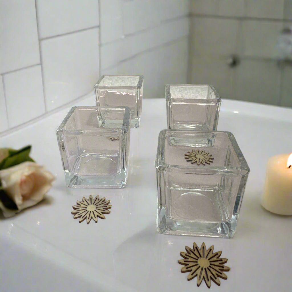 Set of 4 Clear Glass Cube/Votive Candle Holders – 2" x 2"