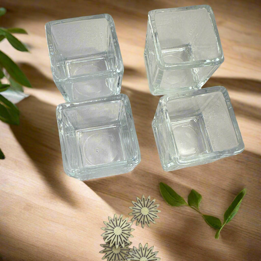 Set of 4 Clear Glass Cube/Votive Candle Holders – 2" x 2"