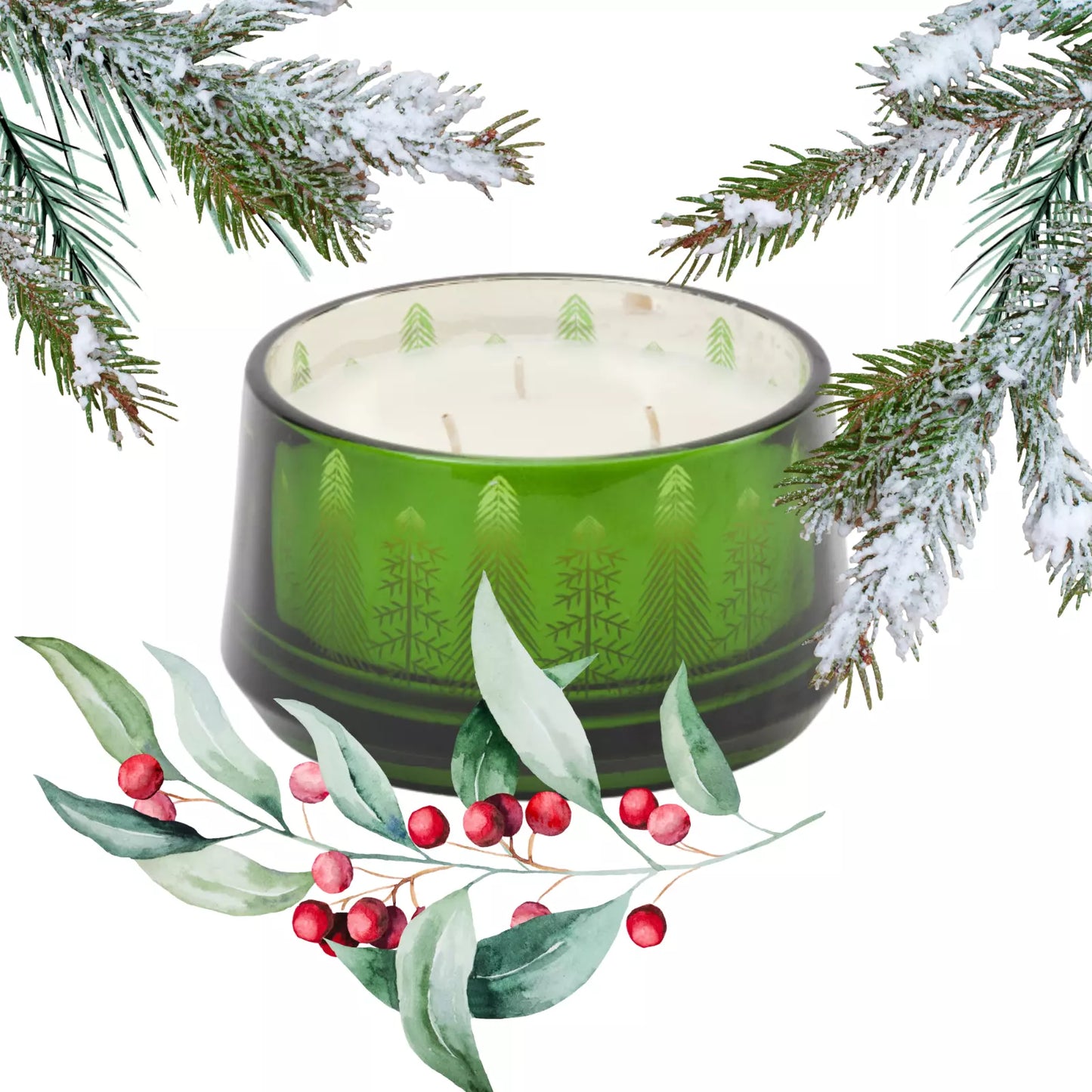 18oz Pine and Sage Candle – Hand-Poured 3-Wick Candle with Christmas Tree Motif