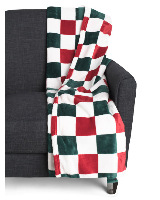 Oversized Plush Checkered Throw Blanket – Two-Tone Design, 50” x 70”